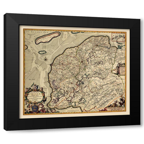 Friesland Province Netherlands - Visscher 1680 Black Modern Wood Framed Art Print by Visscher