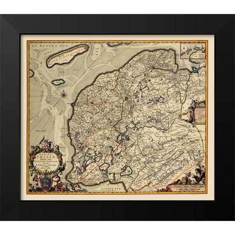 Friesland Province Netherlands - Visscher 1680 Black Modern Wood Framed Art Print by Visscher