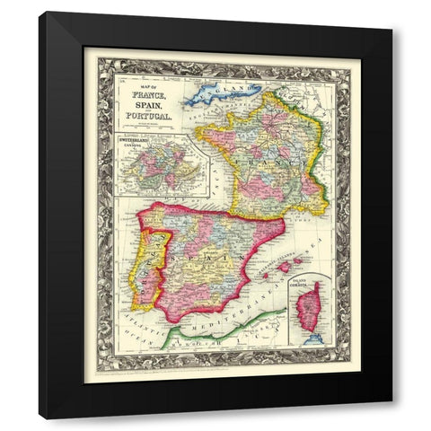 Europe France Spain Portugal - Mitchell 1860 Black Modern Wood Framed Art Print with Double Matting by Mitchell