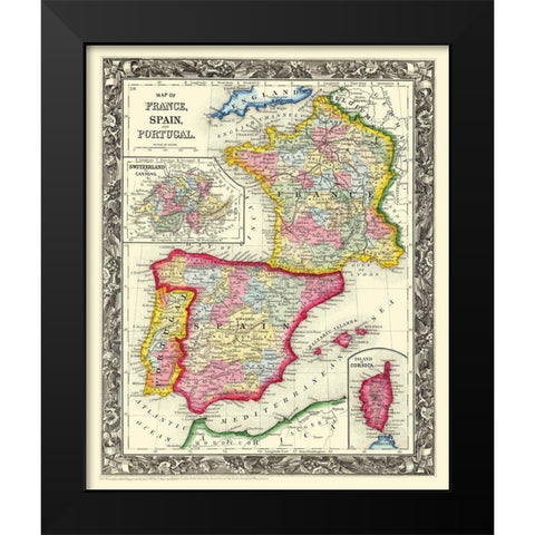 Europe France Spain Portugal - Mitchell 1860 Black Modern Wood Framed Art Print by Mitchell