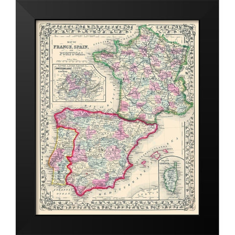 Europe France Spain Portugal - Mitchell 1864 Black Modern Wood Framed Art Print by Mitchell