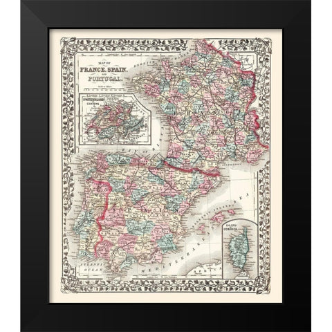 Europe France Spain Portugal - Mitchell 1867 Black Modern Wood Framed Art Print by Mitchell