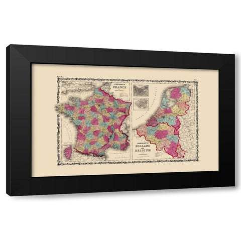 Europe France Holland Belgium - Johnson 1860 Black Modern Wood Framed Art Print by Johnson