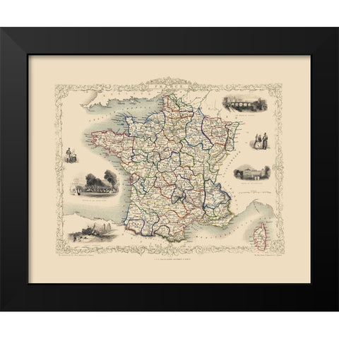 France - Tallis 1851 Black Modern Wood Framed Art Print by Tallis