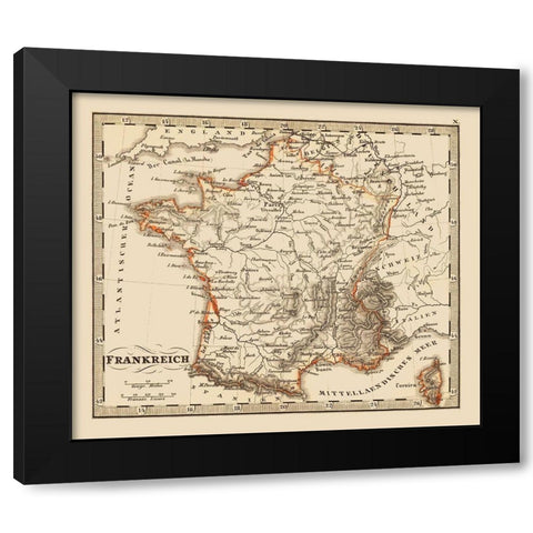 France - Stieler 1852 Black Modern Wood Framed Art Print by Stieler
