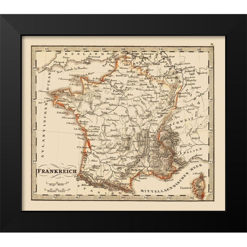 France - Stieler 1852 Black Modern Wood Framed Art Print by Stieler