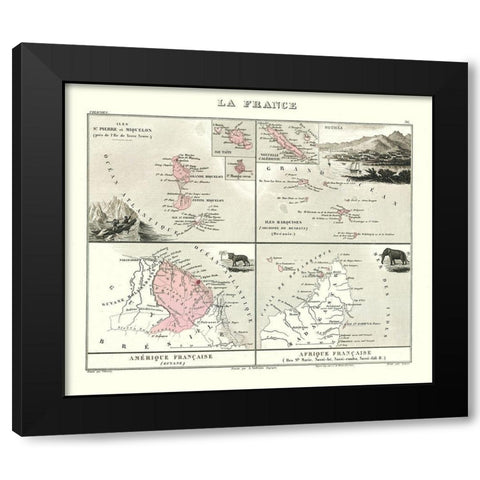Caribbean French Island Colonies France Black Modern Wood Framed Art Print by Migeon