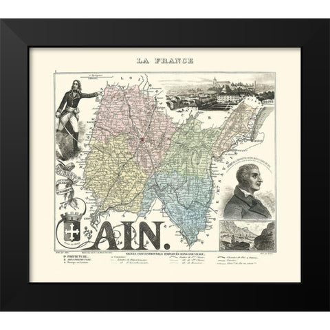 Ain Region France - Migeon 1869 Black Modern Wood Framed Art Print by Migeon