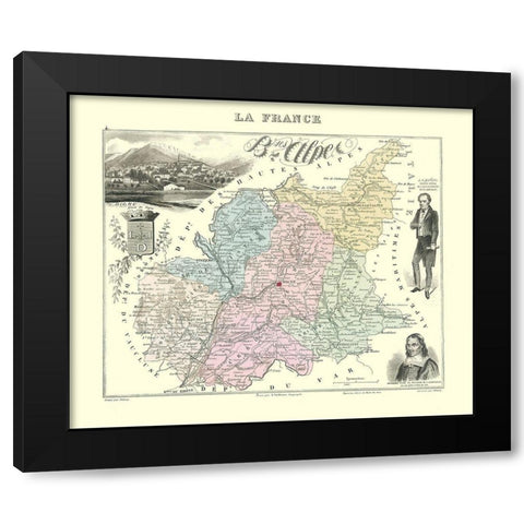 Basses Alpes Region France - Migeon 1869 Black Modern Wood Framed Art Print by Migeon