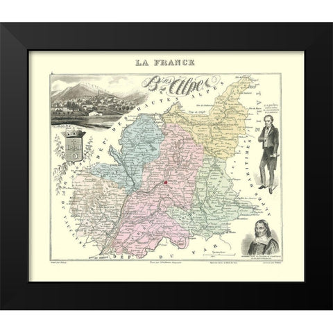 Basses Alpes Region France - Migeon 1869 Black Modern Wood Framed Art Print by Migeon