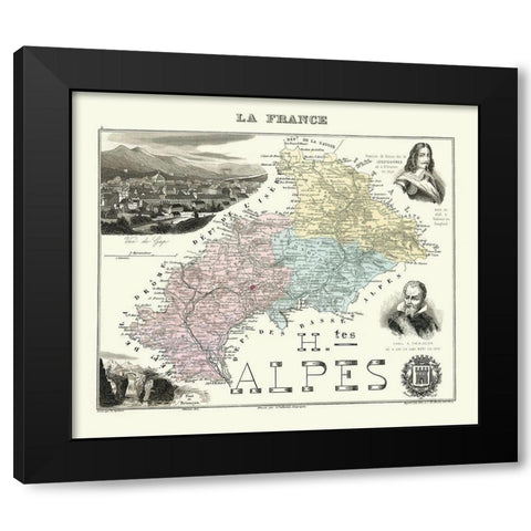 Hautes Alpes Region France - Migeon 1869 Black Modern Wood Framed Art Print by Migeon