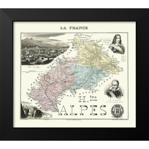 Hautes Alpes Region France - Migeon 1869 Black Modern Wood Framed Art Print by Migeon