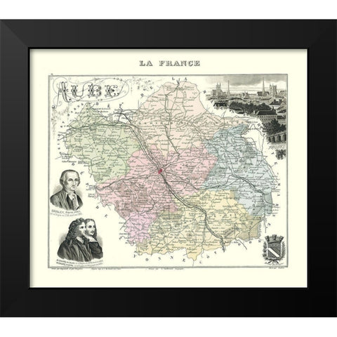 Aube Region France - Migeon 1869 Black Modern Wood Framed Art Print by Migeon