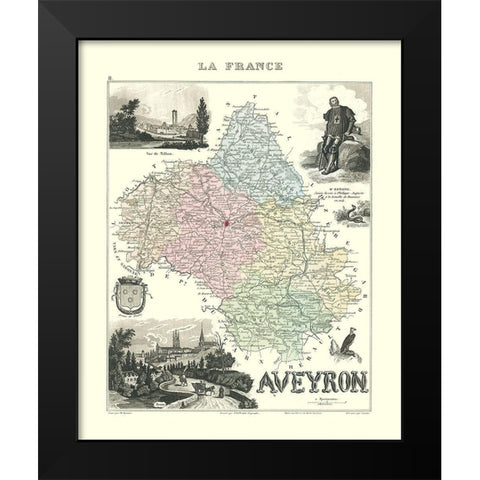Aveyron Region France - Migeon 1896 Black Modern Wood Framed Art Print by Migeon