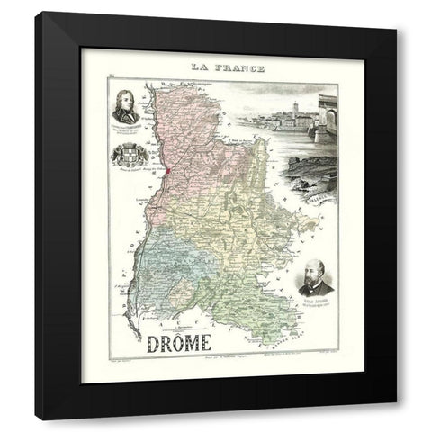 Drome Region France - Migeon 1869 Black Modern Wood Framed Art Print by Migeon