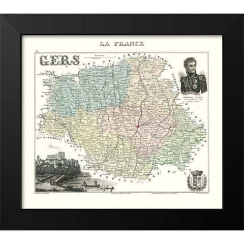 Gers Region France - Migeon 1869 Black Modern Wood Framed Art Print by Migeon