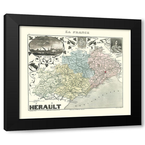 Herault Region France - Migeon 1869 Black Modern Wood Framed Art Print by Migeon