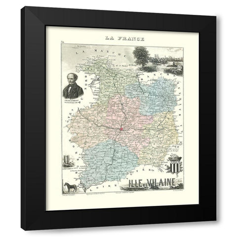Ille et Vilaine Region France - Migeon 1869 Black Modern Wood Framed Art Print by Migeon