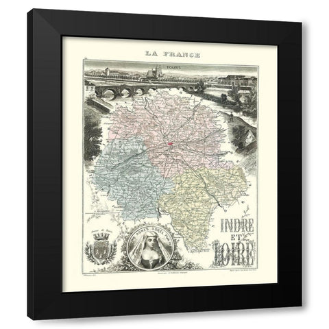 Indre et Loire Region France - Migeon 1869 Black Modern Wood Framed Art Print by Migeon