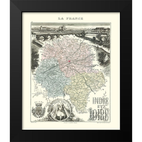 Indre et Loire Region France - Migeon 1869 Black Modern Wood Framed Art Print by Migeon