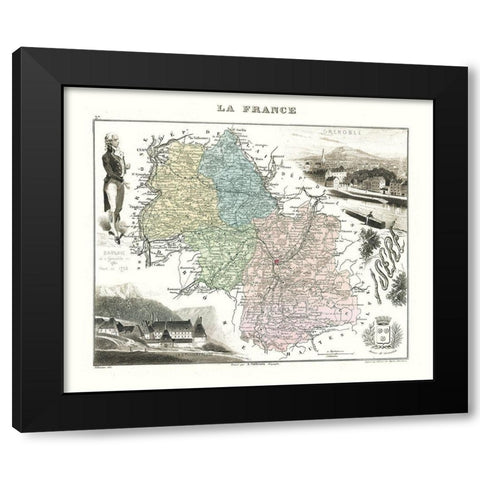 Isere Region France - Migeon 1869 Black Modern Wood Framed Art Print with Double Matting by Migeon