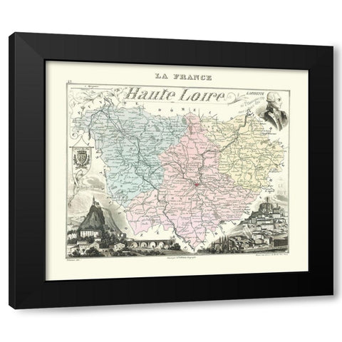 Haute Loire Region France - Migeon 1869 Black Modern Wood Framed Art Print with Double Matting by Migeon