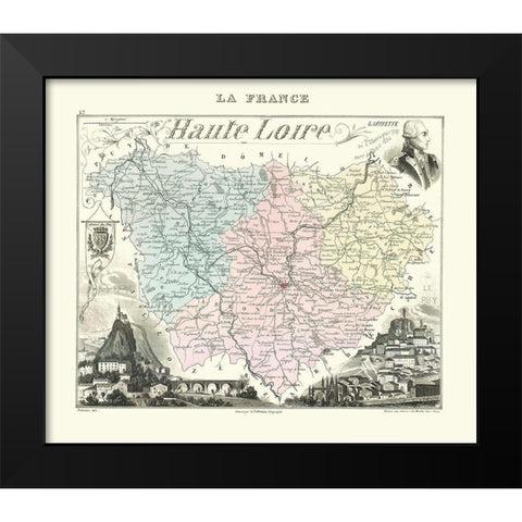 Haute Loire Region France - Migeon 1869 Black Modern Wood Framed Art Print by Migeon