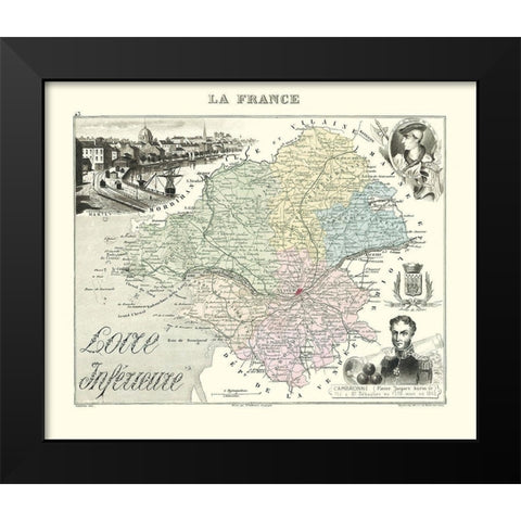 Loire Inferieure Region France - Migeon 1869 Black Modern Wood Framed Art Print by Migeon