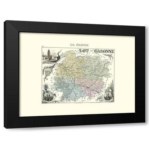 Lot et Garonne Region France - Migeon 1869 Black Modern Wood Framed Art Print with Double Matting by Migeon
