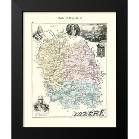 Lozere Region France - Migeon 1869 Black Modern Wood Framed Art Print by Migeon
