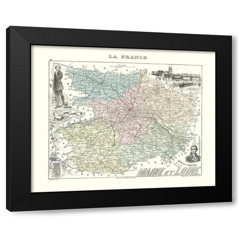 Maine et Loire Region France - Migeon 1869 Black Modern Wood Framed Art Print with Double Matting by Migeon
