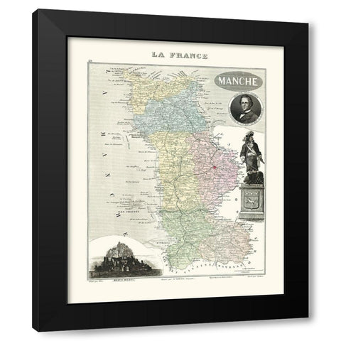 Manche Region France - Migeon 1869 Black Modern Wood Framed Art Print with Double Matting by Migeon