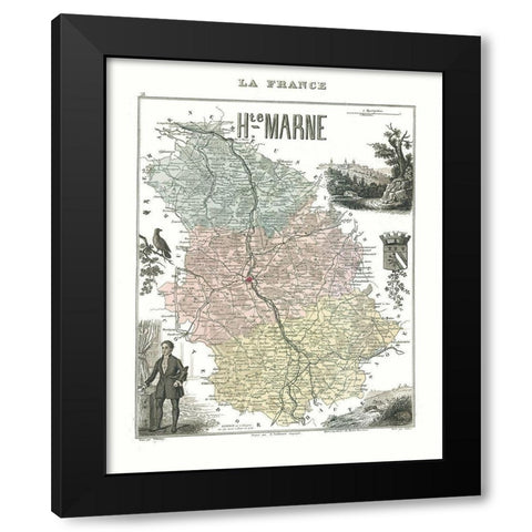 Haute Marne Region France - Migeon 1869 Black Modern Wood Framed Art Print with Double Matting by Migeon