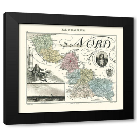 Nord Region France - Migeon 1869 Black Modern Wood Framed Art Print by Migeon