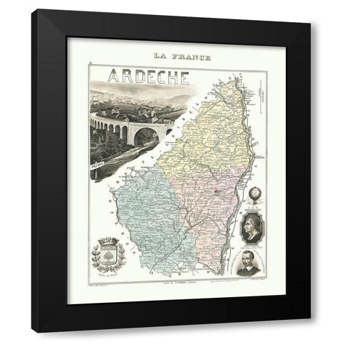 Ardeche Region France - Migeon 1869 Black Modern Wood Framed Art Print with Double Matting by Migeon