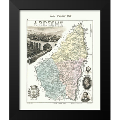 Ardeche Region France - Migeon 1869 Black Modern Wood Framed Art Print by Migeon