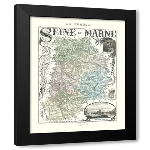 Seine et Marne Department France - Migeon 1869 Black Modern Wood Framed Art Print by Migeon