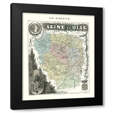 Seine et Oise Department France - Migeon 1869 Black Modern Wood Framed Art Print by Migeon