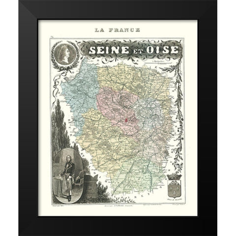 Seine et Oise Department France - Migeon 1869 Black Modern Wood Framed Art Print by Migeon