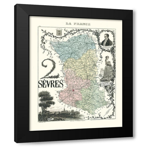 Deux Sevres Department France - Migeon 1869 Black Modern Wood Framed Art Print by Migeon