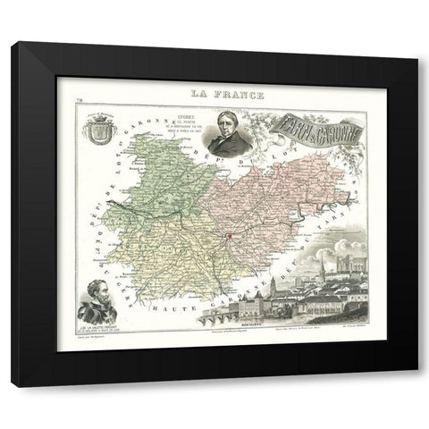 Tarn et Garonne France - Migeon 1869 Black Modern Wood Framed Art Print with Double Matting by Migeon