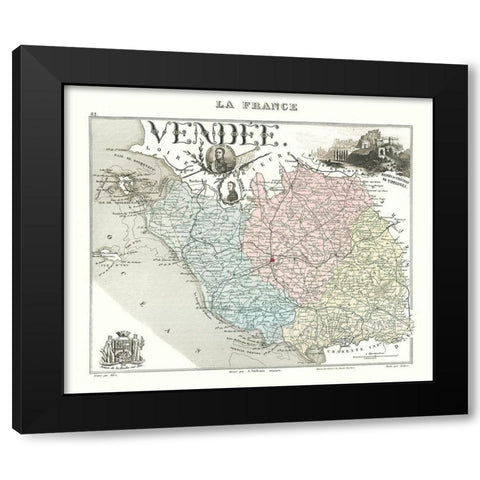 Vendee Department France - Migeon 1869 Black Modern Wood Framed Art Print with Double Matting by Migeon