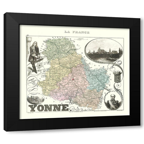 Yonne Department France - Migeon 1869 Black Modern Wood Framed Art Print with Double Matting by Migeon