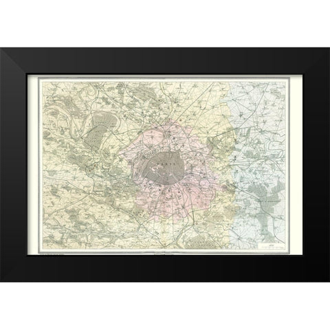 Paris France Region - Migeon 1869 Black Modern Wood Framed Art Print by Migeon