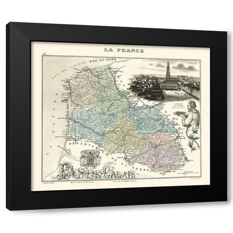 Pas de Calais Department France - Migeon 1869 Black Modern Wood Framed Art Print with Double Matting by Migeon