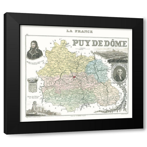 Puy de Dome Department France - Migeon 1869 Black Modern Wood Framed Art Print by Migeon