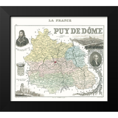 Puy de Dome Department France - Migeon 1869 Black Modern Wood Framed Art Print by Migeon