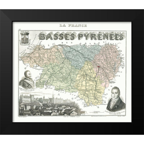 Basses Pyrenees Department France - Migeon 1869 Black Modern Wood Framed Art Print by Migeon