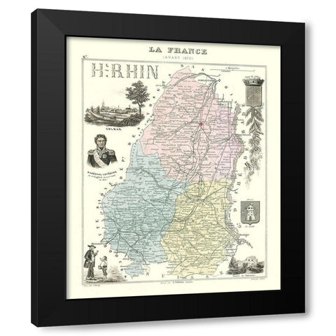 Haut Rhin Department France - Migeon 1869 Black Modern Wood Framed Art Print with Double Matting by Migeon