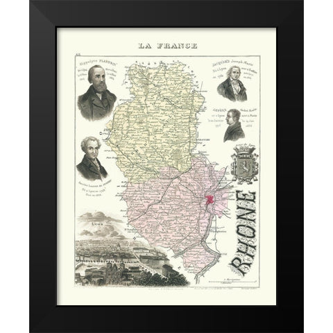 Rhone Department France - Migeon 1869 Black Modern Wood Framed Art Print by Migeon